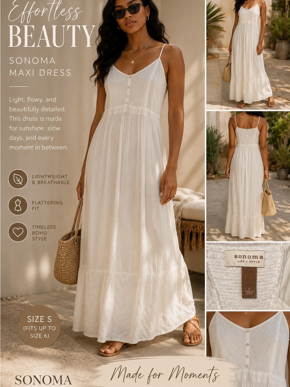 Sonoma Cream Maxi Dress with Spaghetti Straps